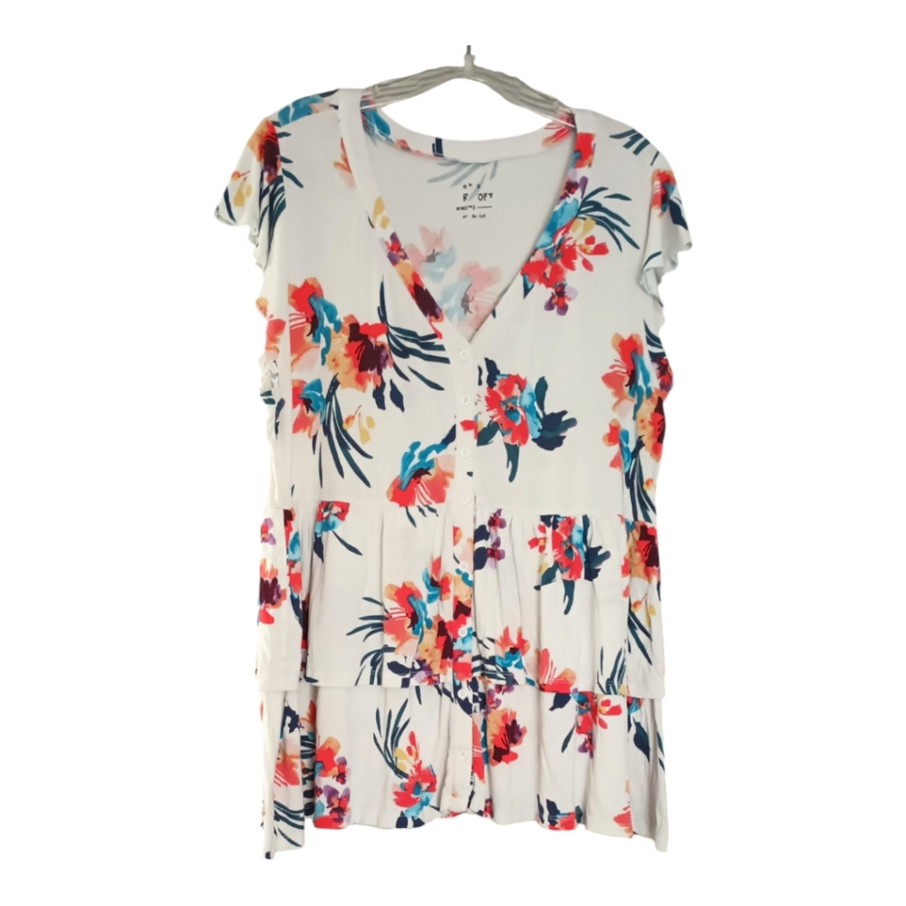 TORRID WHITE MULTI FLORAL BUTTON FRONT LAYERED BABYDOLL SOFT TOP